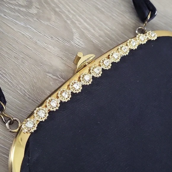 Vintage Black Clutch with Rhinestone trim - Picture 2 of 13